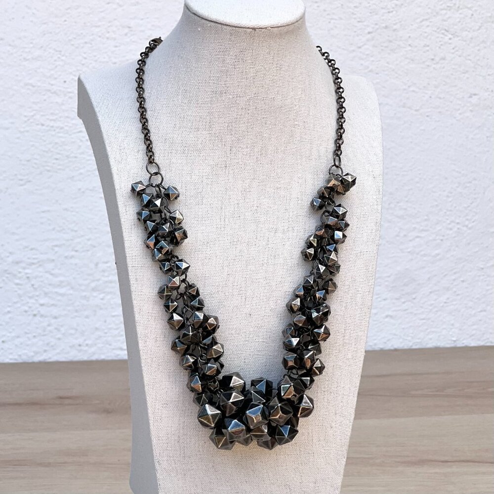 Vintage 80s Gunmetal Faceted Bead 25" Statement Necklace / Eclectic Maximalism